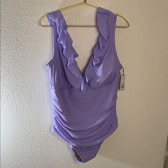 NWT- Shade & Shore-Lavender Ruffle One-Piece Swimsuit- Size 18 - Picture 1 of 10